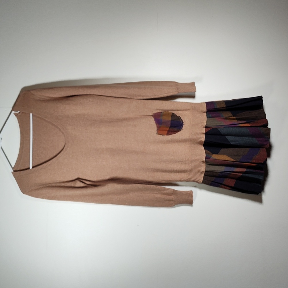 Upcycled cotton and wool plaid sweater‎ dress S